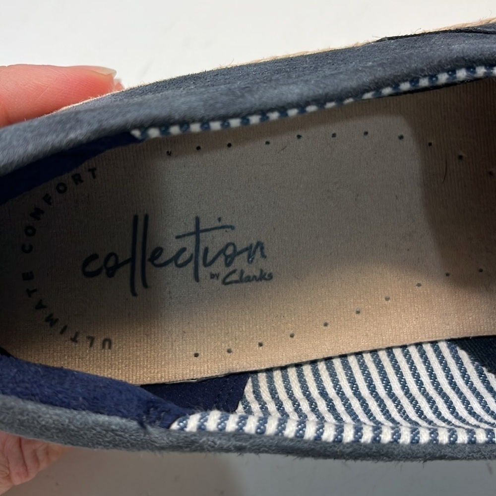 Clarks Marie Pearl Espadrilles Loafers Blue Suede, Sz 9 - Picture 9 of 11